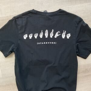 Starbucks Womens American Sign Language ASL Short Sleeve Logo Tee Small Black